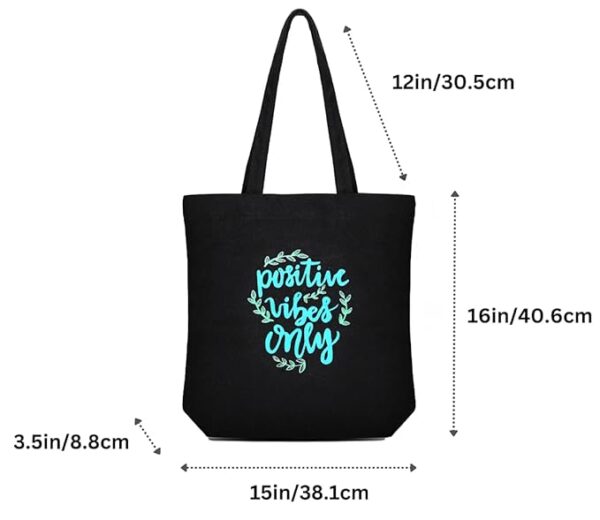 Canvas Black Printed Tote Bag - Image 4