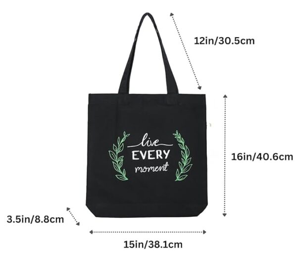 Canvas Black Printed Tote Bag - Image 2