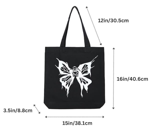 Canvas Black Printed Tote Bag - Image 3