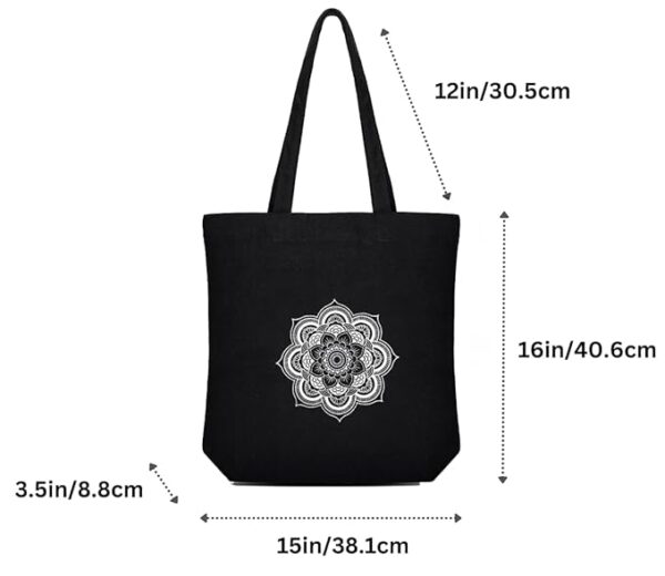 Canvas Black Printed Tote Bag - Image 3