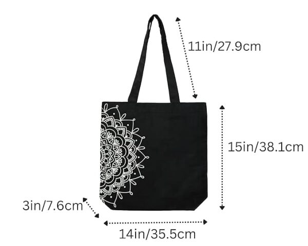 Canvas Black Printed Tote Bag - Image 5