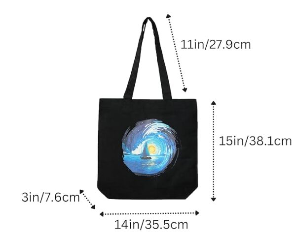 Canvas Black Printed Tote Bag - Image 6