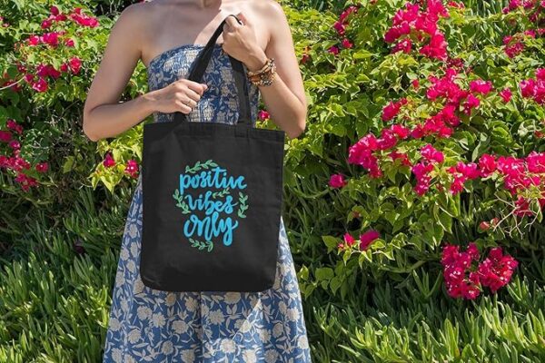 Canvas Black Printed Tote Bag - Image 2