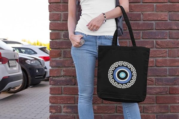 Canvas Black Printed Tote Bag - Image 7