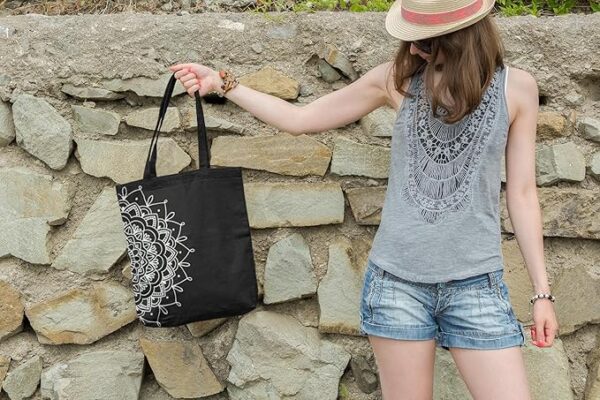 Canvas Black Printed Tote Bag - Image 6