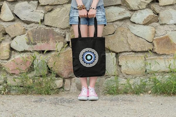 Canvas Black Printed Tote Bag - Image 6